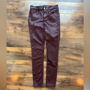 WHBM Skinny Faux Leather Pants Burgundy Wine High Rise Stretch SZ 0